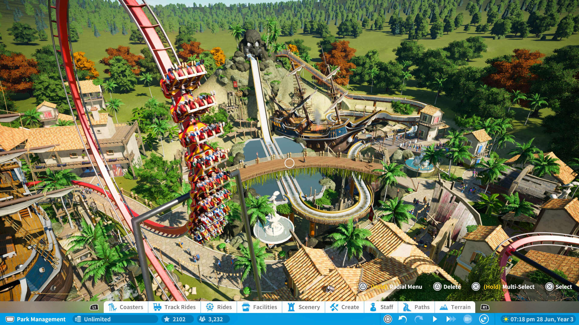 The HUD interface from Planet Coaster Console.