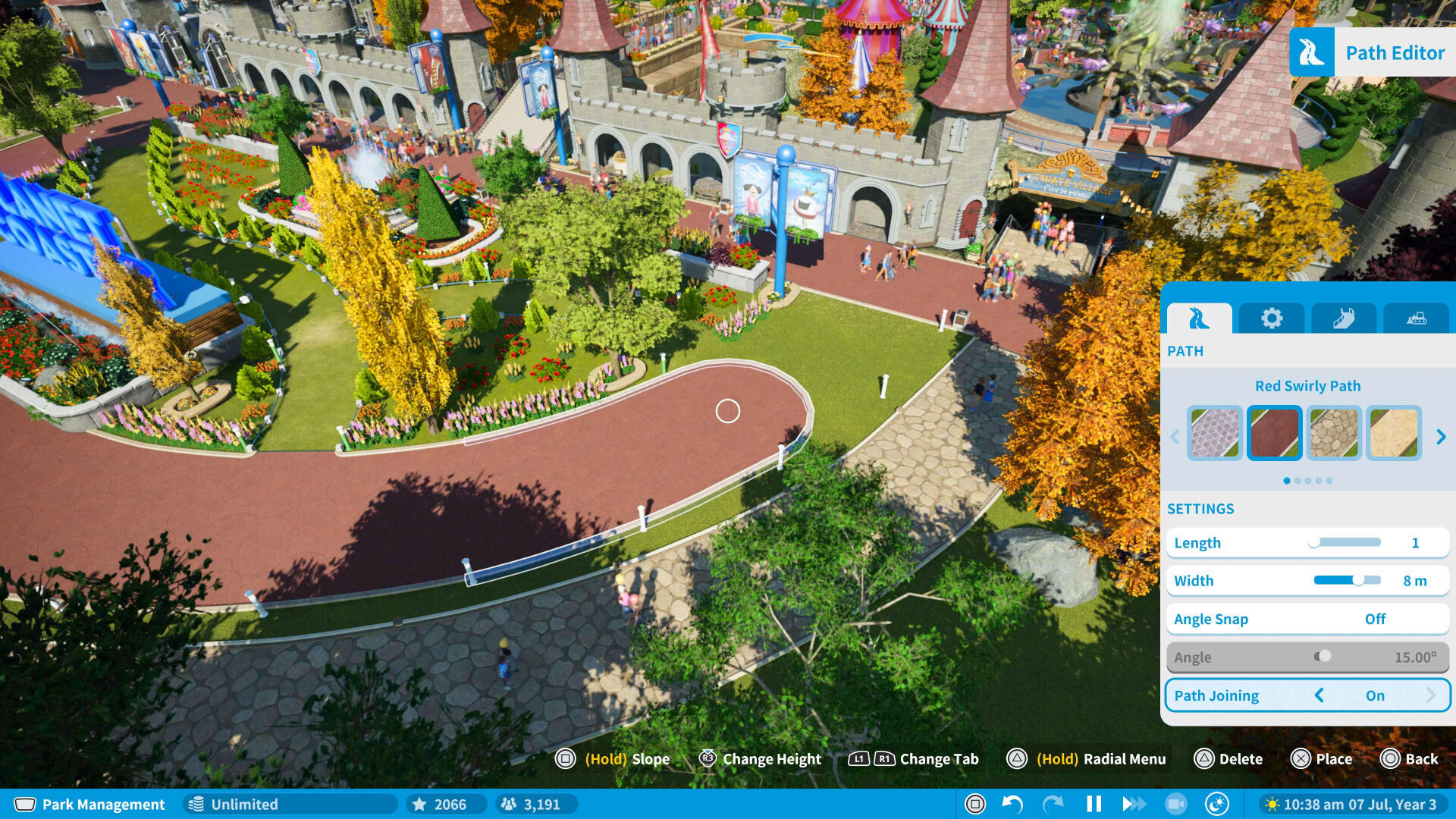 The path builder interface of Planet Coaster Console.