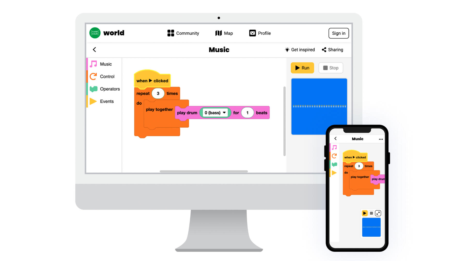 The responsive block programming interface.